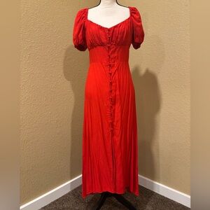 Elegant Red Button-Down Maxi Dress